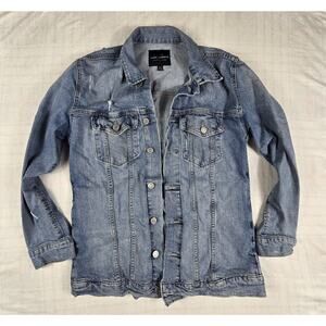 Lucky Brand Womens Tomboy Trucker Denim Jean Jacket Distressed Flap Pockets S